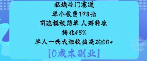 私域冷门赛道:单个收费198米引流模板简单人群精准转化45%单人一天大概收益是1k+-赚钱驿站