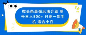 微头条最强玩法介绍一个号日入5张+只要一部手机适合小白-赚钱驿站