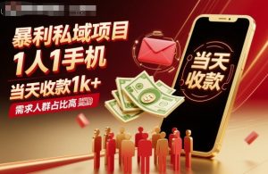 暴利私域项目1人1手机,当天收款1k+,需求人群占比高,当天就能见到钱-赚钱驿站