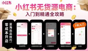 小红书无货源电商,入门到精通,开店+选品+笔记+剪辑+赛道+内容-赚钱驿站