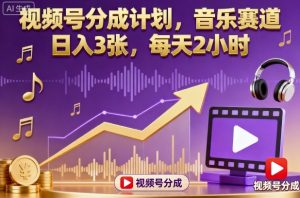 视频号分成计划,音乐赛道,日入3张,每天2小时-赚钱驿站