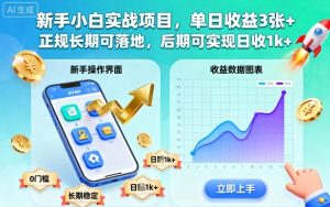 新手小白实战项目,单日收益3张+,正规长期可落地,后期可实现日收1k+【揭秘】-赚钱驿站