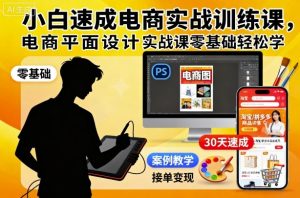 小白速成电商实战训练课,电商平面设计实战课零基础轻松学-赚钱驿站