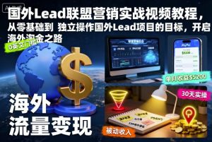 国外Lead联盟营销实战视频教程,从零基础到独立操作国外Lead项目的目标,开启海外淘金之路-赚钱驿站