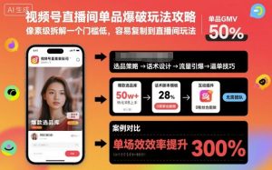 视频号直播间单品爆破玩法攻略，像素级拆解一个门槛低，容易复制到直播间玩法-赚钱驿站