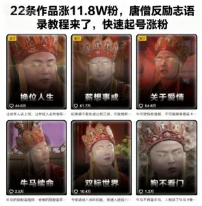 22条作品涨11.8W粉,唐僧反励志语录教程来了,快速起号涨粉-赚钱驿站
