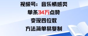 视频号分成计划新玩法:音乐情感类单条34W点赞,变现四位数,方法简单易复制-赚钱驿站