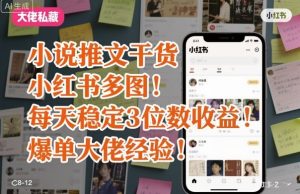 小说推文干货之小红书多图每天稳定3位数收益爆单大佬经验分享-赚钱驿站