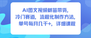 AI图文视频树苗带货，冷门赛道，流程化制作方法，单号每月几K，详细课程-赚钱驿站