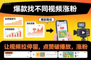 爆款找不同视频涨粉，让视频拉停留，实现点赞，破播放，涨粉-赚钱驿站