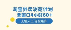 淘宝外卖浏览计划，到窗口4小时60+无需人工，轻松矩阵开干【揭秘】-赚钱驿站