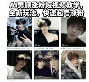 AI男颜涨粉短视频教学，全新玩法，快速起号涨粉-赚钱驿站