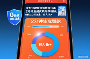京东短视频带货独家技术,2分钟生成一条优质爆款视频,0粉丝0保证金,日入1k+【揭秘】-赚钱驿站