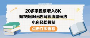 20多条视频收入8K，短视频新玩法，解锁流量玩法，小白轻松复制-赚钱驿站