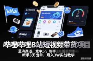 哔哩哔哩B站短视频带货项目,蓝海赛道,竞争少,新手3天出单,月入3W实战教学-赚钱驿站