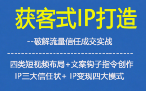 获客型IP打造，破解流量信任成，四类短视频布局+文案钩子指令创作IP三大信任状+IP变现四大模式-赚钱驿站