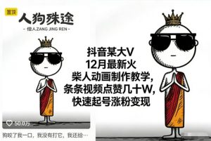 抖音某大V12月最新火柴人动画制作教学，条条视频点赞几十W，快速起号涨粉变现-赚钱驿站