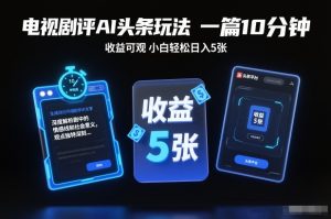 电视剧评AI头条玩法,一篇10分钟,收益可观,小白轻松日入5张+【独家】-赚钱驿站