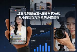 企业短视频运营+直播带货系统,从小白到百万粉丝的必修课程-赚钱驿站