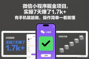 微信小程序掘金项目，实操7天賺了1.7k+，有手机就能做，操作简单一看就懂【揭秘】-赚钱驿站
