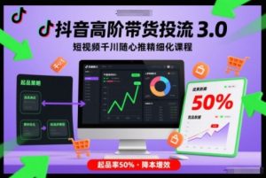 抖音高阶带货投流3.0，短视频千川随心推精细化课程，起品率50%-赚钱驿站