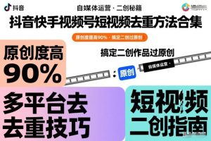 抖音快手视频号短视频去重方法合集，原创度提高90%，搞定二创作品过原创-赚钱驿站