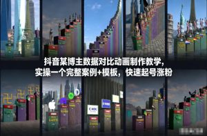 抖音某博主数据对比动画制作教学，实操完整案例+模板，快速起号涨粉-赚钱驿站