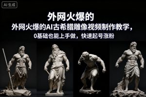外网火爆的AI古希腊雕像视频制作教学，0基础也能上手做，快速起号涨粉-赚钱驿站