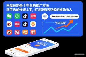 网盘拉新各个平台的推广方法，新手也能快速上手，打造没有天花板的被动收入-赚钱驿站