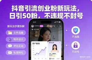 抖音引流创业粉新玩法，日引50粉，不违规不封号-赚钱驿站
