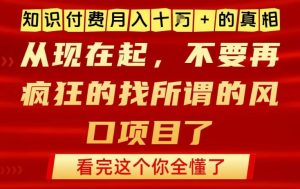知识付费月入10个W的真相，做网创项目这一个就够了，不要再疯狂的找所谓的风口项目【揭秘】-赚钱驿站