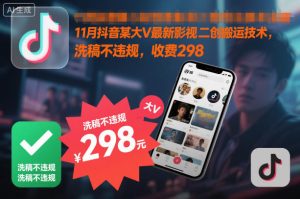 11月抖音某大V最新影视二创搬运技术，洗稿不违规，收费298-赚钱驿站