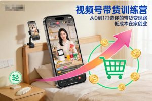 视频号带货训练营，从0到1打造你的带货变现路，低成本在家创业-赚钱驿站