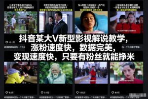 抖音某大V新型影视解说教学,涨粉速度快,数据完美,变现速度快,只要有粉丝就能挣米-赚钱驿站