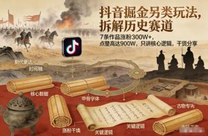 抖音掘金另类玩法，拆解历史赛道，7条作品涨粉300W+，点赞量高达900W，只讲核心逻辑，干货分享-赚钱驿站
