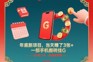 年底新项目，当天賺了3张+，一部手机搬砖挂G，5分钟上手，保姆级教程【揭秘】-赚钱驿站