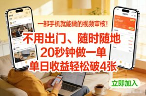 一部手机就能做的视频审核！不用出门，随时随地，20秒钟做一单，单日收益轻松破4张【揭秘】-赚钱驿站
