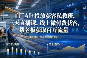 工厂AI+投放获客私教班,三天直播课,线上微付费获客,帮老板获取百万流量-赚钱驿站