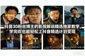 抖音30万粉丝博主的影视解说精选独家教学，学完你也能轻松上抖音精选计划变现-赚钱驿站