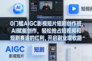 0门槛AIGC影视短片短剧创作班,AI赋能创作,轻松抢占短视频和短剧赛道的红利,开启副业增收路-赚钱驿站
