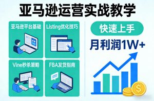 亚马逊运营实战教学,亚马逊平台+Listing优化+Vine秒杀+FBA发货等,快速上手,实现店铺月利润1W-赚钱驿站
