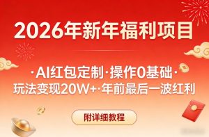 新年福利项目，AI红包定制，操作0基础，玩法变现20W+年前最后一波红利，附详细教程-赚钱驿站