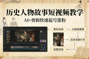 历史人物故事短视频教学,AI+剪辑制作历史人物题材短视频,快速起号涨粉-赚钱驿站
