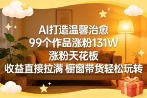 AI打造温馨治愈，99个作品涨粉131W，涨粉天花板，收益直接拉满，橱窗带货轻松玩转-赚钱驿站