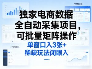独家电商数据全自动采集项目，可批量矩阵操作，单窗口日入3张+，稀缺玩法闭眼入【揭秘】-赚钱驿站