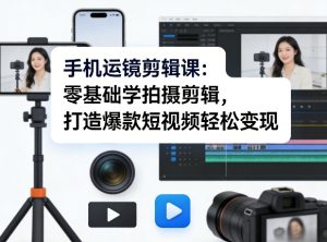 手机运镜剪辑课：零基础学拍摄剪辑，打造爆款短视频轻松变现-赚钱驿站