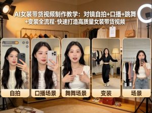AI女装带货视频制作教学,对镜自拍、口播、跳舞、变装全流程,快速打造高质量女装带货视频-赚钱驿站