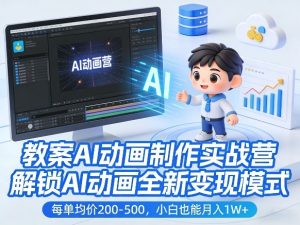 教案AI动画制作实战营,解锁AI动画全新变现模式,每单均价200-500,小白也能月入1W+-赚钱驿站