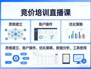 竞价培训直播课，覆盖思维建立、账户操作、优化策略、数据分析、工具使用等，全方位提升效果-赚钱驿站