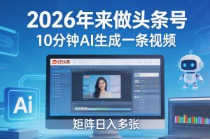 2026年来做头条号,10分钟AI生成一条视频,矩阵日入多张-赚钱驿站